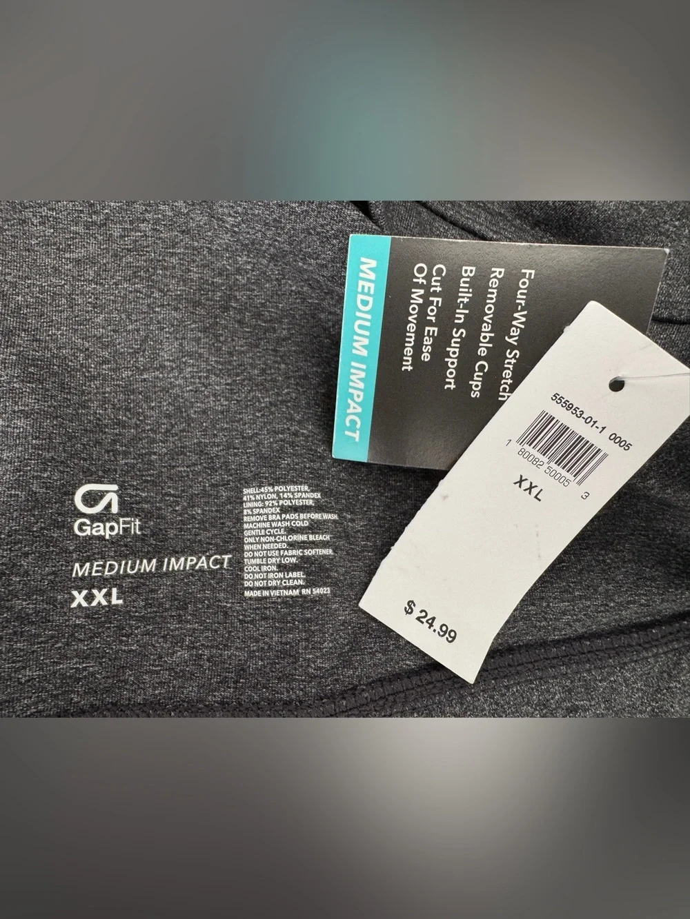 GapFit Medium Impact Racerback Sports Bra, Size XXL - NWT